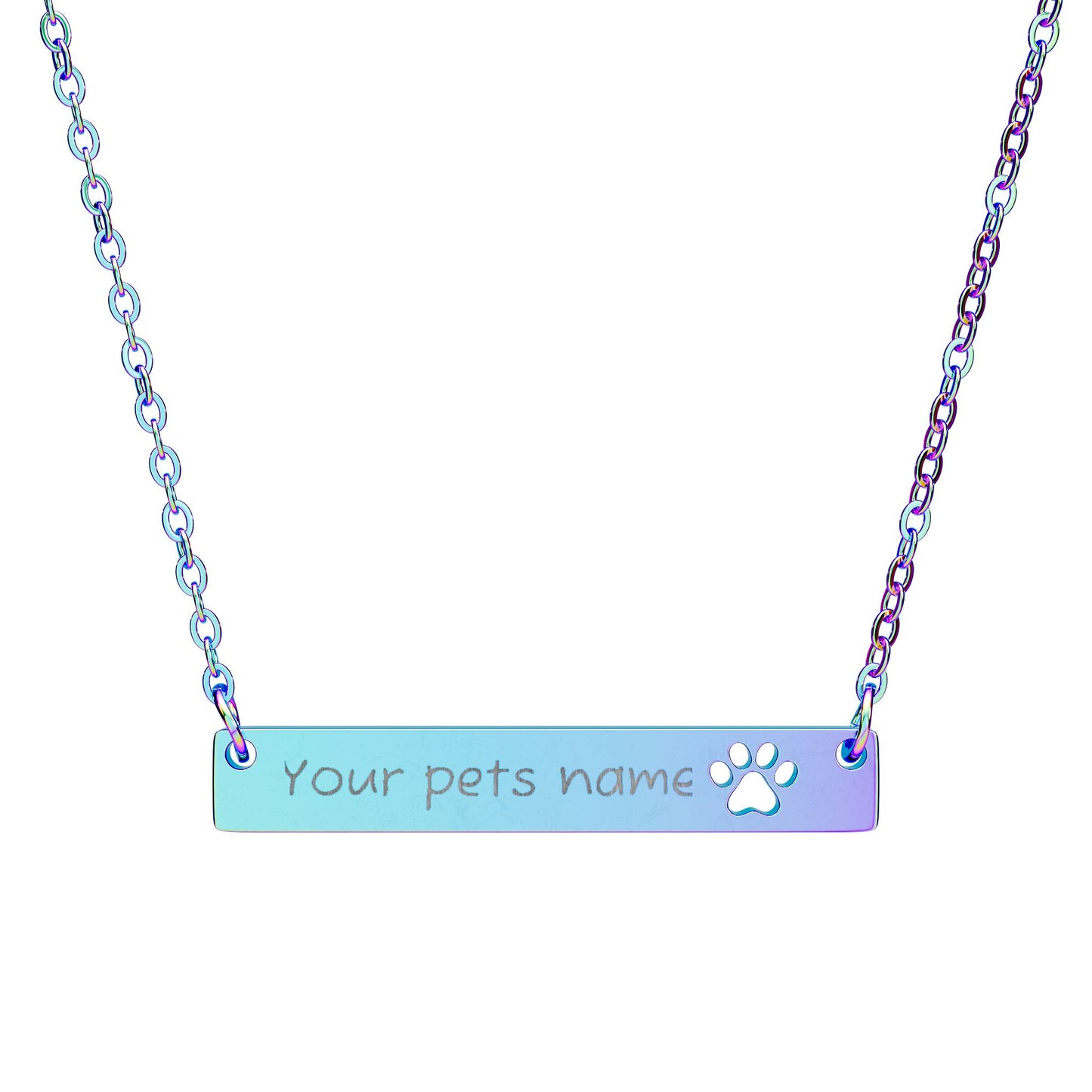 Custom Name Cutout Paw Bar Necklace (Engraved)