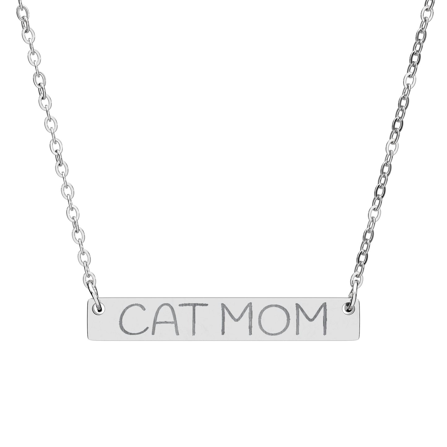 CAT MOM  Bar Necklace (Engraving)