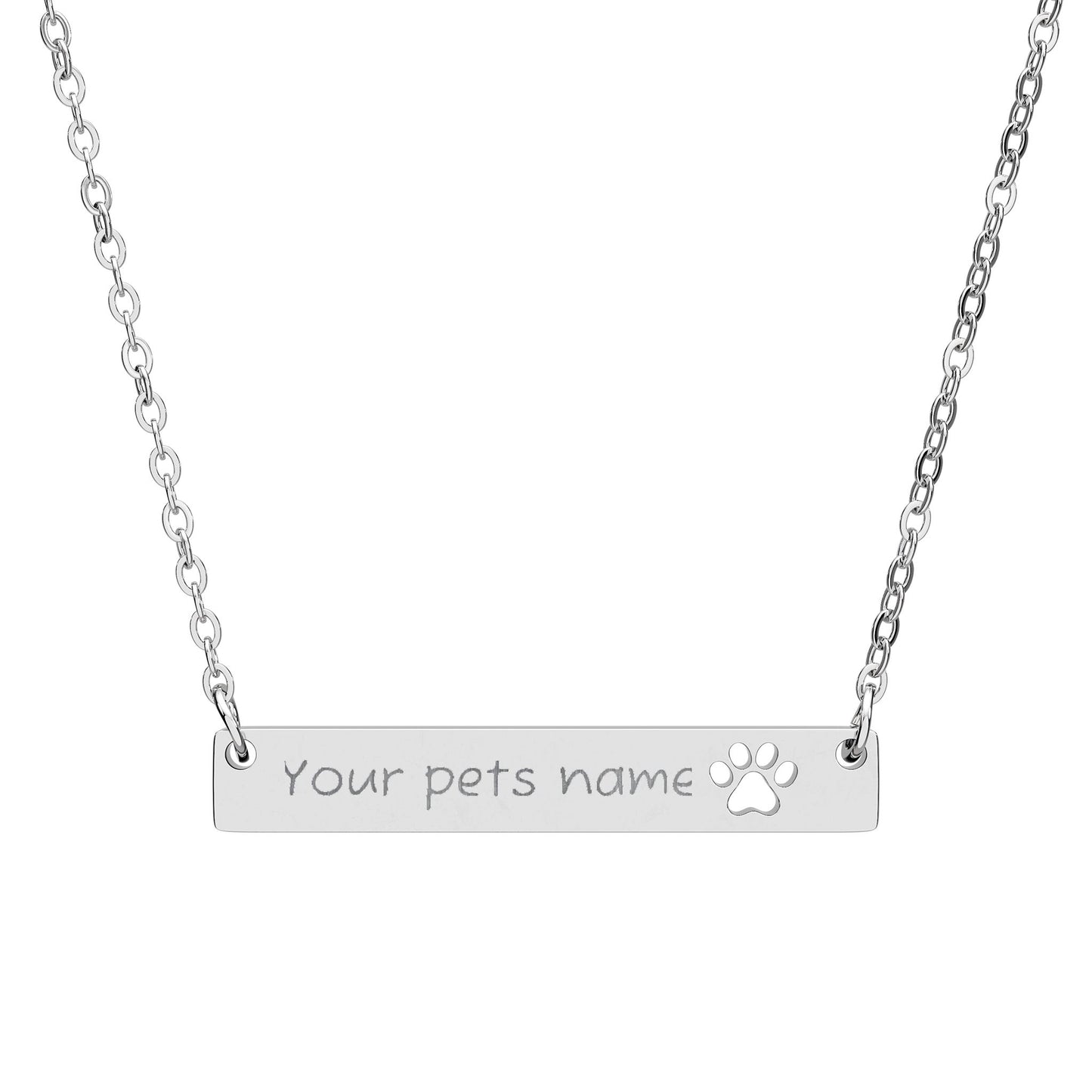 Custom Name Cutout Paw Bar Necklace (Engraved)