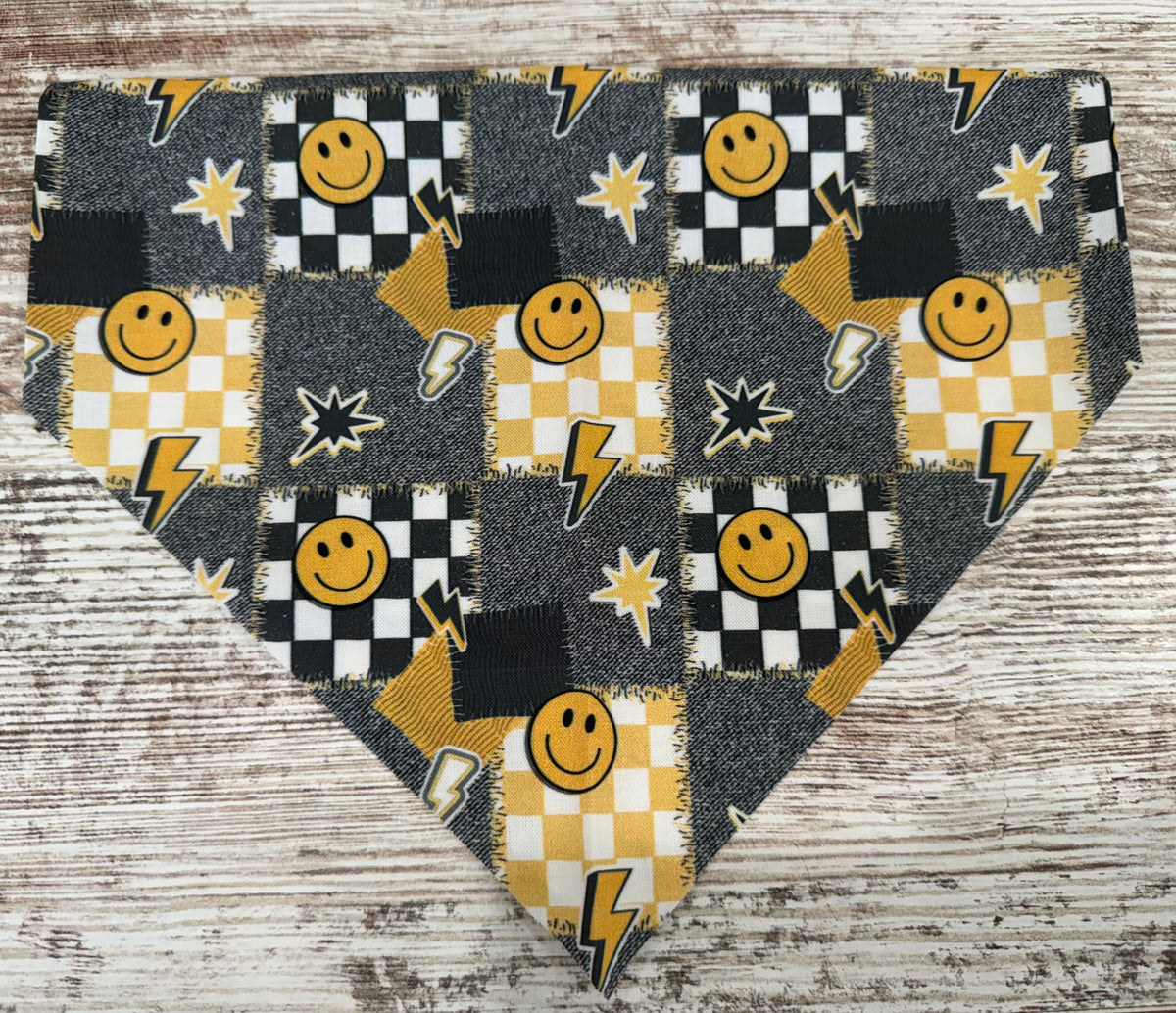Black/Yellow Smiley Patchwork Bandana