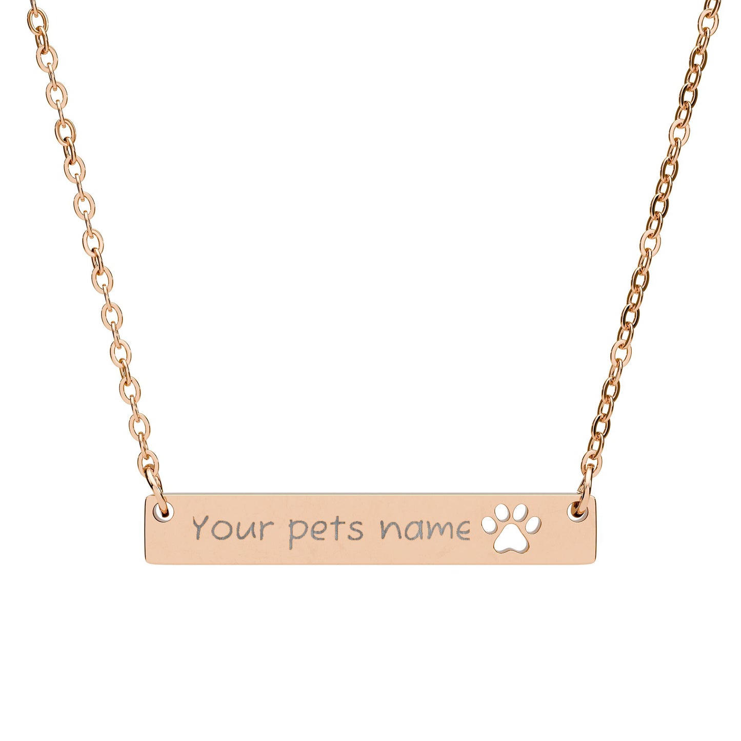 Custom Name Cutout Paw Bar Necklace (Engraved)