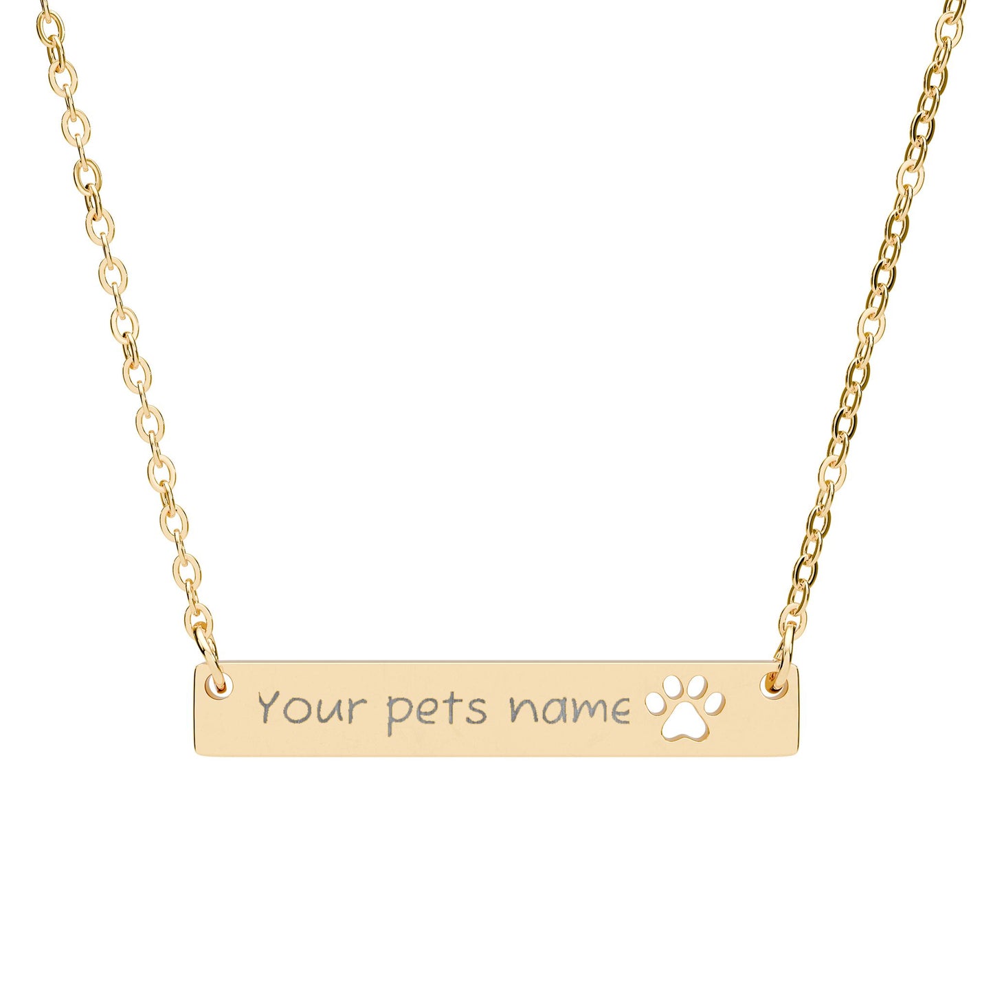 Custom Name Cutout Paw Bar Necklace (Engraved)