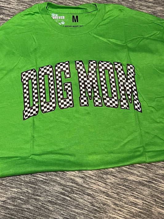 Checkered Print Dog Mom T Shirt