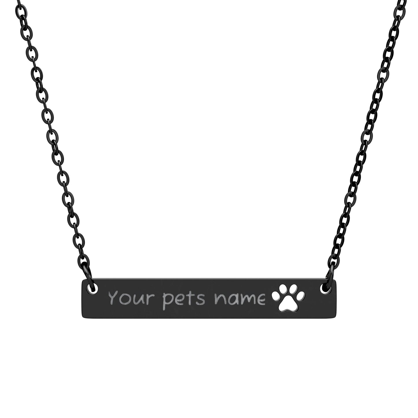 Custom Name Cutout Paw Bar Necklace (Engraved)