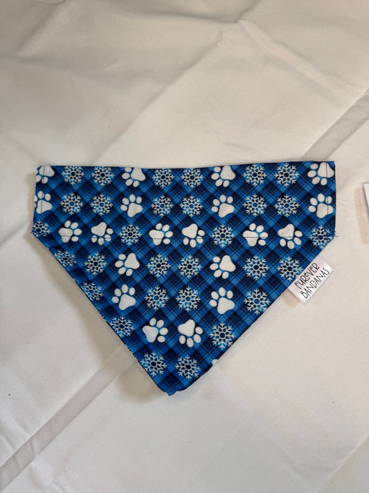 Blue Buffalo Plaid Paw Print Bandana