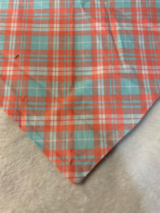 Teal and Coral Plaid Bandana